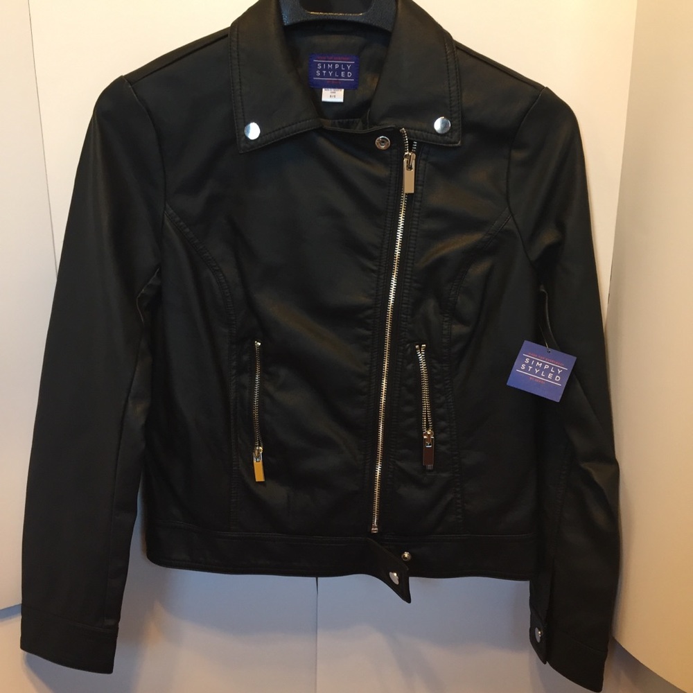 Juniors S Black motorcycle moto jacket Small faux leather coat Simply Styled